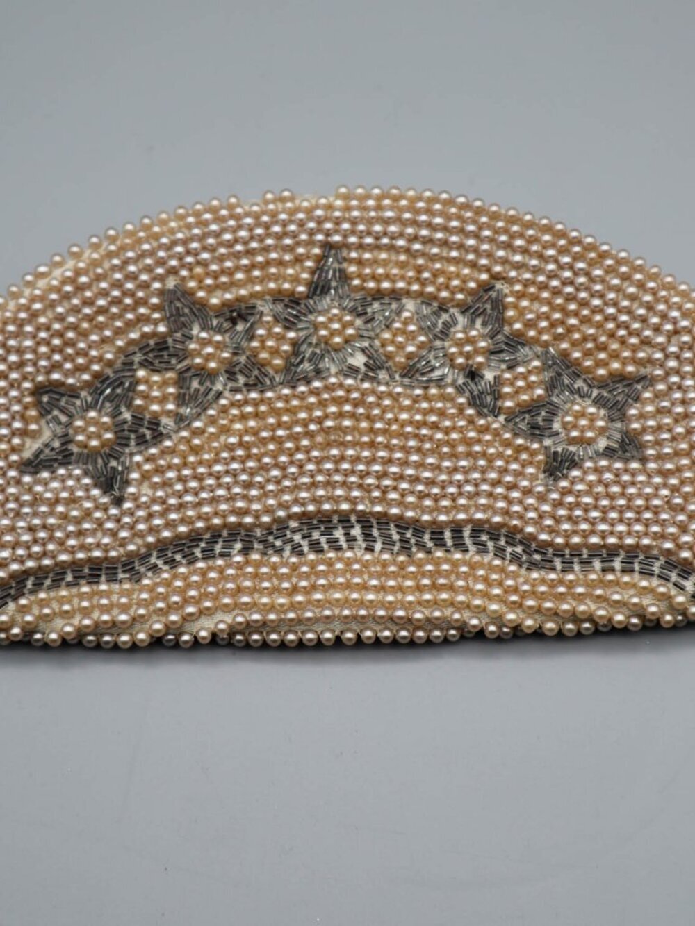 Vtg Handmade Faux Pearl & Silver Beaded Evening Bag Clutch Japan '50s or '60s